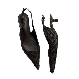 H&M Braided Leather Slingbacks in Dark Brown